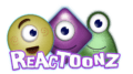 Reactoonz logo, 3D illustration of the green, purple, and yellow one-eyed alien symbols from Reactoonz slot game