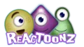 Reactoonz-Logo, 3D-Illustration der grünen, lila und gelben einäugigen Alien-Symbole aus dem Reactoonz slot-Spiel